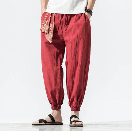 Kimono da uomo in cotone e lino costume da samurai giapponese Ukiyo-e cintura con stampa pantaloni stile harem retrò pantaloni larghi da uomo Hip Hop Harajuku Haori