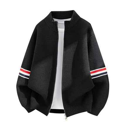 High Quality Fashion Knitted Jacket Men New color blocked striped designer brand casual sweater cardigan autumn warm thick coat