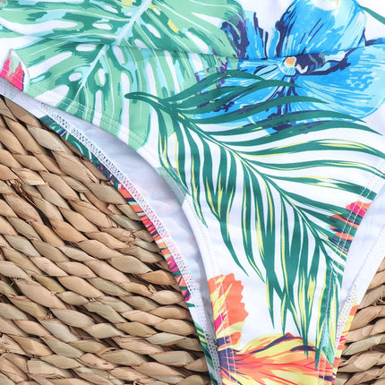 Costume da bagno due pezzi a vita bassa con stampa foglie rosa per donna - Bikini da spiaggia PlatiNum