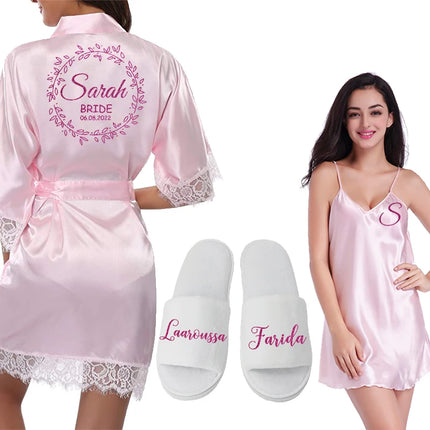 Data personalizzata Nome Kimono in pizzo Abito da donna Matrimonio Sposa Abiti da damigella d'onore Addio al nubilato Preparewear