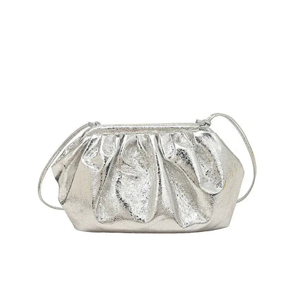 Small Luxury Design Women's Leather Silver Cloud Bag Female Gold Crossbody Bag Ladies Party Clutch Purse Female Handbags PlatiNum