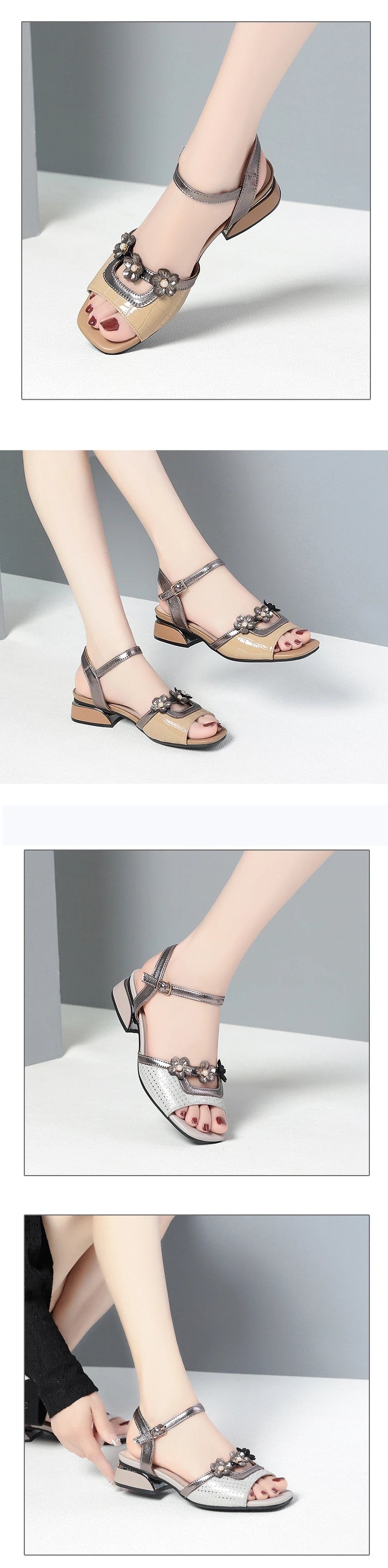 AIYUQI Sandali Donna Peep Toe 2026 Nuova Moda Estiva in Vera Pelle Taglie Grandi 41 42 43 Sandali Donna con Punta Aperta