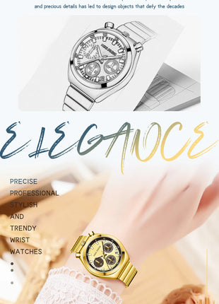 MINI FOCUS Orologio al quarzo verde argento per donna Orologio da polso cronografo con cinturino in acciaio inossidabile moda con lancette luminose Data 0491 platinumshop