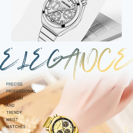 MINI FOCUS Orologio al quarzo verde argento per donna Orologio da polso cronografo con cinturino in acciaio inossidabile moda con lancette luminose Data 0491 platinumshop