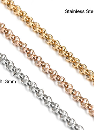 1Pc Width 3mm Stainless Steel Round Pearl Chain Necklace Bracelet Anklet  3 Colors PlatiNum