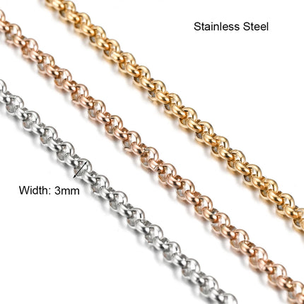 1Pc Width 3mm Stainless Steel Round Pearl Chain Necklace Bracelet Anklet  3 Colors PlatiNum