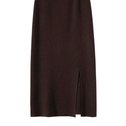 Women Pure Cashmere Long Skirts Spring Autumn Winter Straight Thick Skirts 100% Cashmere Knit Split Skirts PlatiNum