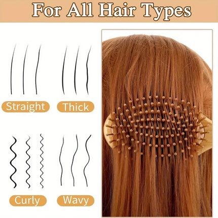 Natural Bamboo Paddle Comb Air Cushion Comb Scalp Massage Anti-Static Tangle Free Comb, Special for Real Hair Wigs