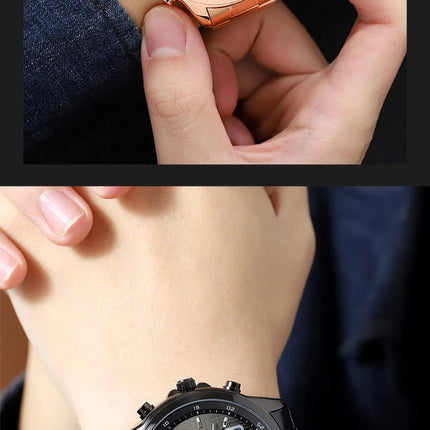Skmei orologio da polso analogico al quarzo da uomo cinturino in acciaio inossidabile di lusso Led impermeabile digitale sportivo sveglia a tre fusi orari platinumshop