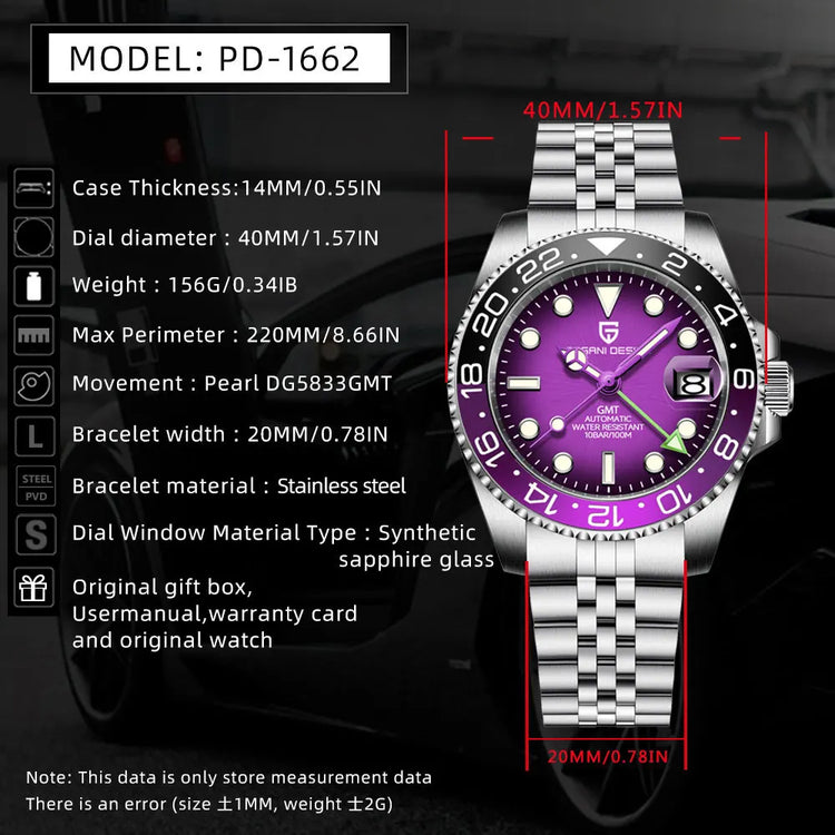 PAGANI DESIGN New GMT Men Watch Top Brand 40mm Mechanical Watch Sapphire Glass 100M Waterproof Automatic Wristwatch Reloj Hombre
