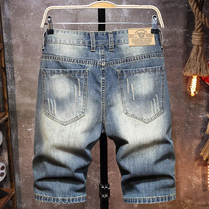 Men Ripped Short Jeans Summer Cotton Knee Length Shorts Breathable Vintage Denim Pants Painted Graffiti Streetwear Cargo Jeans PlatiNum
