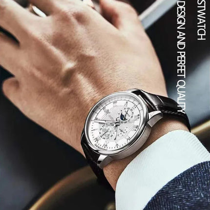 Orologio da uomo di lusso cronografo impermeabile modello fasi lunari orologio da polso da uomo luminoso in pelle orologi al quarzo da uomo orologio Casual platinumshop
