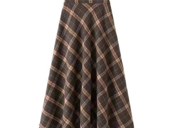 Leisure High Waist Retro Plaid Skirt Slim Fit Classical High Waist Long Skirt Aesthetic Preppy Style A-line Half Dress Girls PlatiNum