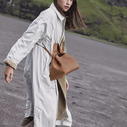 Borsa a Tracolla Cloud Dumpling da Donna, Borsa a Spalla Minimalista di Lusso in Vera Pelle Composita di Vacchetta, Piccola Dimensione