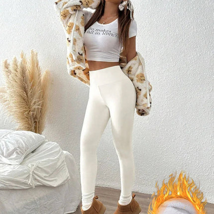 2025 Autumn Winter Wool Leggings Female Black White Simple Basic Fleece Thermal Legging High Waist Hip Lifting Slim Leggings PlatiNum