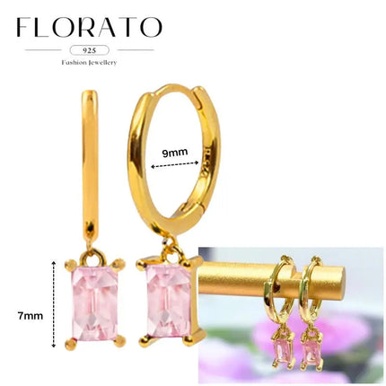 Lussuosa geometria 925 orecchio in argento sterling Ago rosa serie zircone orecchini a cerchio pendenti dolce moda regali di gioielli da sposa platinumshop