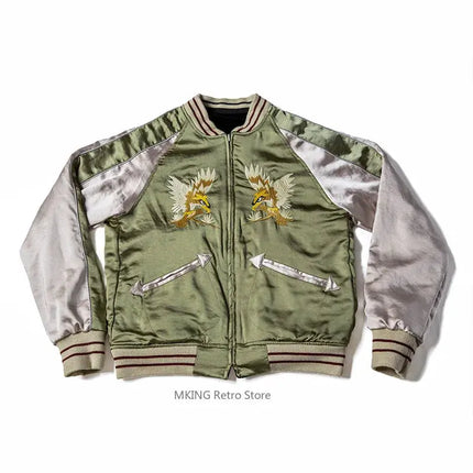 Non Stock Men's Yokosuka Baseball Jacket Dragon Tiger Falcon Embroidered Short Jacket PlatiNum