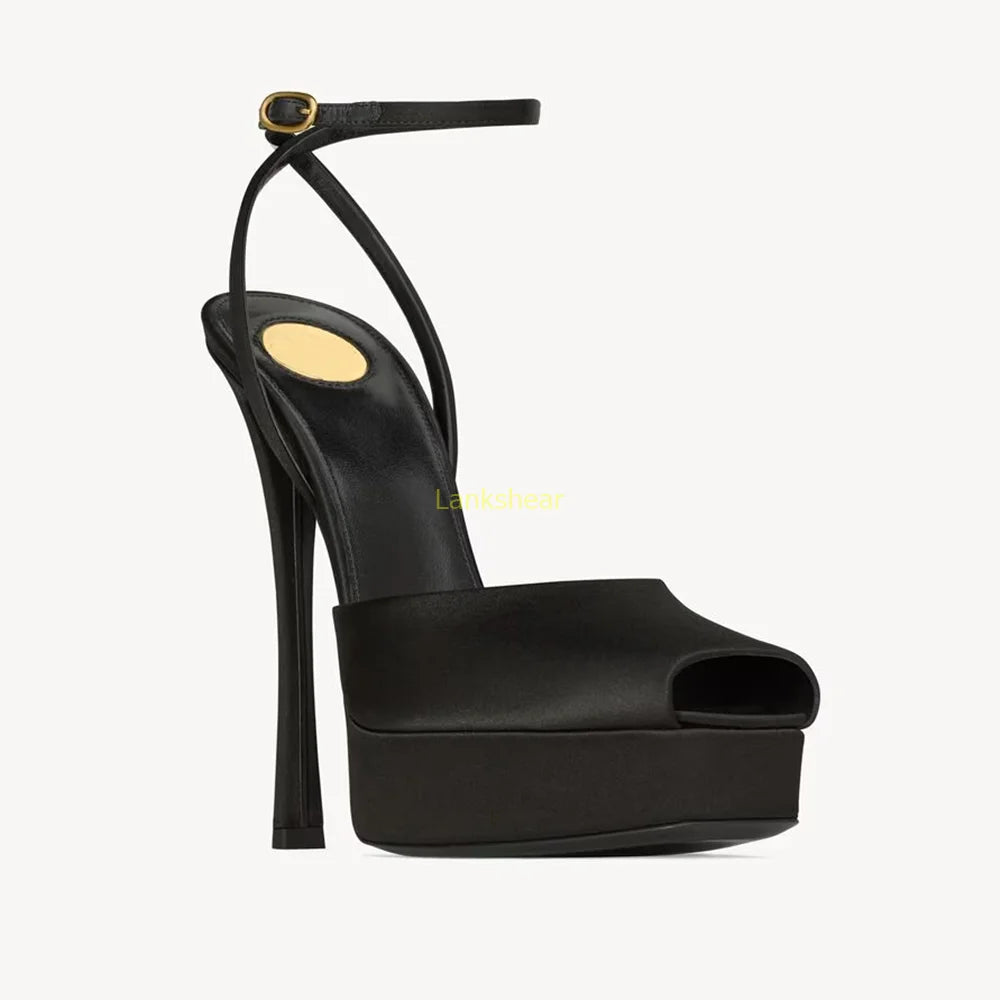 Platform Peep Toe Satin Slingback Pumps Sexy Square Toe Thin Heel Ankle Strap New Arrivals Fashion Women Modern Shoes