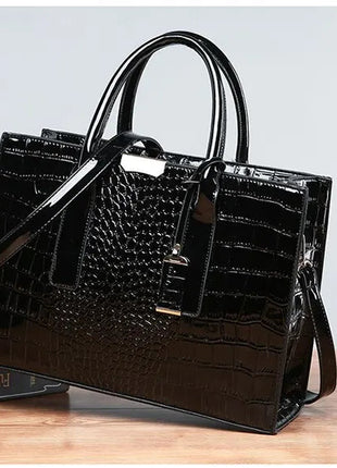 Luxury Vintage Women's Crocodile Pattern Handbag Large Capacity Tote Bag Leather Business Shoulder Bag For Female PlatiNum