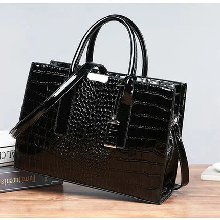 Luxury Vintage Women's Crocodile Pattern Handbag Large Capacity Tote Bag Leather Business Shoulder Bag For Female PlatiNum