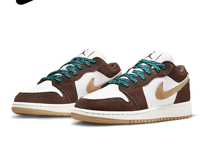 Nike Air Jordan 1 Low SE (GS) Scarpe sportive casual da basket unisex marrone-bianco a taglio basso, resistenti e traspiranti FB2216-200 platinumshop