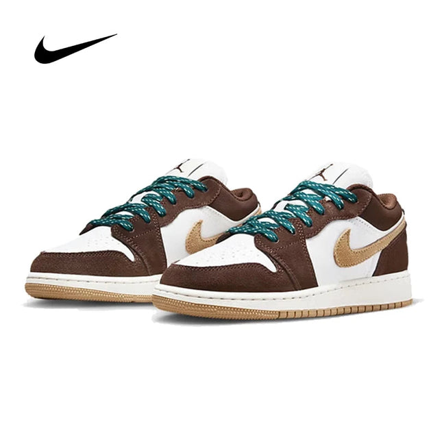 Nike Air Jordan 1 Low SE (GS) Scarpe sportive casual da basket unisex marrone-bianco a taglio basso, resistenti e traspiranti FB2216-200 platinumshop