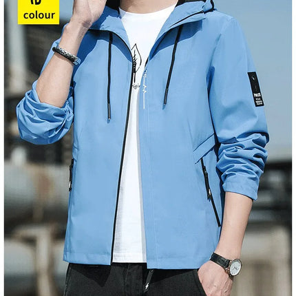 Casual Hooded Men's Jacket Youth Outerwear Spring Autumn New Style Korean Version Anti-Wrinkle Wear-Resistant Windproof Polye...