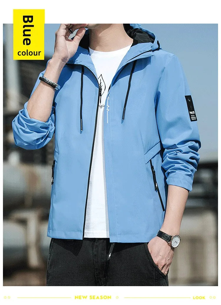 Casual Hooded Men's Jacket Youth Outerwear Spring Autumn New Style Korean Version Anti-Wrinkle Wear-Resistant Windproof Polye...