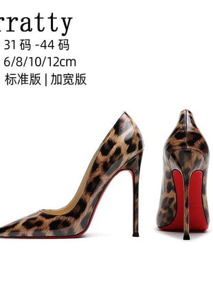 2025 New High Heels Women's Thin Heel French Sexy Leopard Pattern Internet Red Single Shoe 12CM Large Widening Thin Heel PlatiNum