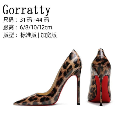 2025 New High Heels Women's Thin Heel French Sexy Leopard Pattern Internet Red Single Shoe 12CM Large Widening Thin Heel PlatiNum