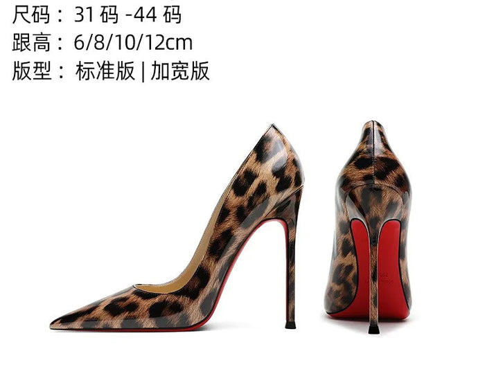 2025 New High Heels Women's Thin Heel French Sexy Leopard Pattern Internet Red Single Shoe 12CM Large Widening Thin Heel PlatiNum