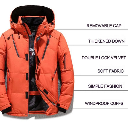 Winter White Duck Down Jacket Men Travel Hiking Thicken Warm Hooded Puffer Jackets Windproof Overcoat Down Coat Male Clothing