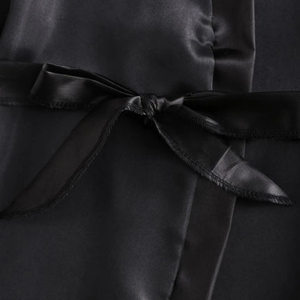 Pigiama da donna sexy nero in raso 4 pezzi di pizzo di seta reggicalze pantaloncini abito pigiama set camicia da notte biancheria intima camicia da notte vestito