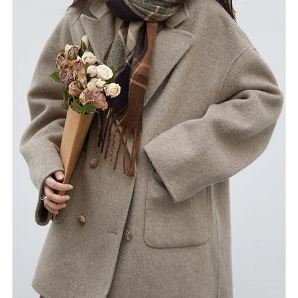 CHIC VEN Women's Woolen Coats Loose Casual Double Breasted Retro Double-sided Jacket Office Lady Outerwear Autumn Winter 2026