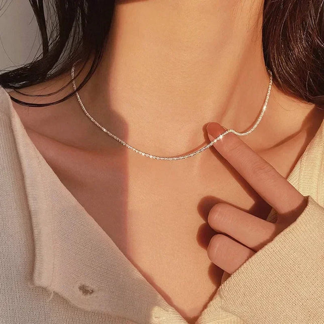 Popular Sparkling Necklace for Women Silver Colour Clavicle Chain Choker Fashion Jewelry Wedding Party Birthday Gift PlatiNum