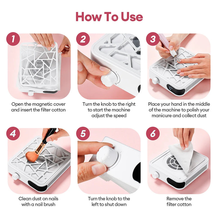 Professional Nail Dust Collector Rechargeable Nail Vacuum Cleaner Powerful Manicure Dust Extractor Machine for Nail Salon Acrylic Gel Removal