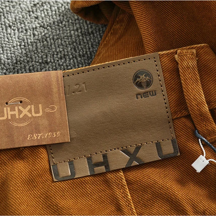 Retro heavy simple cargo pants men's loose straight leg casual pants pure cotton twill woven 3D vertical cut cone pants