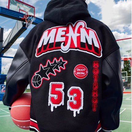 Streetwear Bomber Baseball Jacket Men Y2K Hip Hop Letter Embroidered Leather Retro Jacket Men Motorcycle Wear Zipper Coats Male