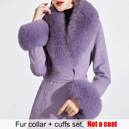 Real Fur Collar And Cuffs Set Winter Coat Accessories Women Fluffy Large Fur Shawl Neak Warm Fox Fur Scarf Furry Scarves Female