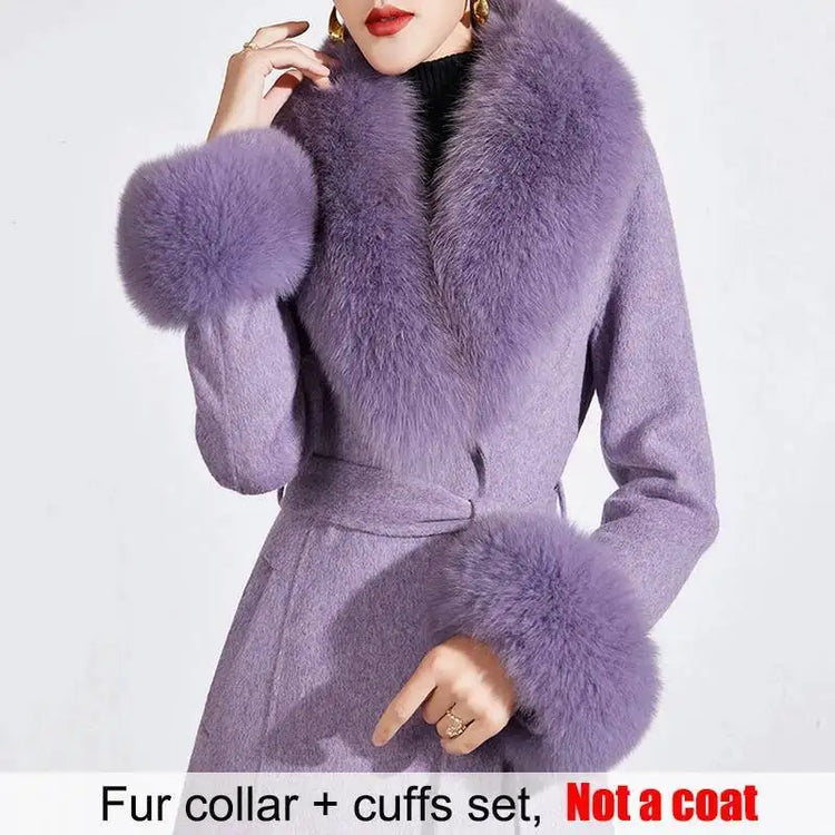 Real Fur Collar And Cuffs Set Winter Coat Accessories Women Fluffy Large Fur Shawl Neak Warm Fox Fur Scarf Furry Scarves Female
