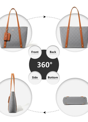 Miss Lulu WOMEN'S Handbag Set, Medium Shopper bag, 3-Piece Set Shoulder Bags FOR WOMEN'S, Elegant Handbag PlatiNum