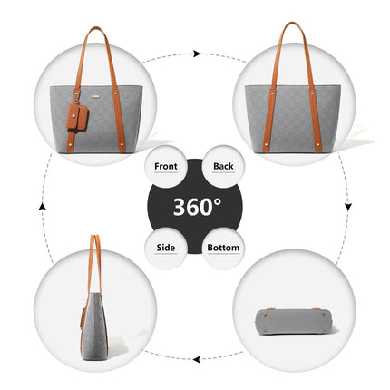 Miss Lulu WOMEN'S Handbag Set, Medium Shopper bag, 3-Piece Set Shoulder Bags FOR WOMEN'S, Elegant Handbag PlatiNum