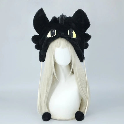 Y2K Gothic Punk Cat Ear Hat with Cross Wing Chain Decoration Plush Warm Winter Subculture Goth Rock Musi Cap Bombero Gorro Ruso