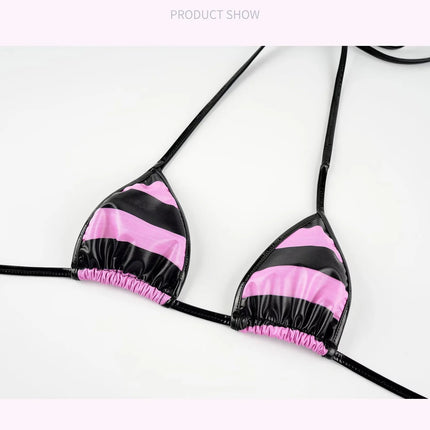 Set bikini in pelle con stampa a strisce classiche Nuovo costume da bagno sexy con fasciatura Costumi da bagno donna Costumi da bagno estivi Costume da bagno taglio alto platinumshop