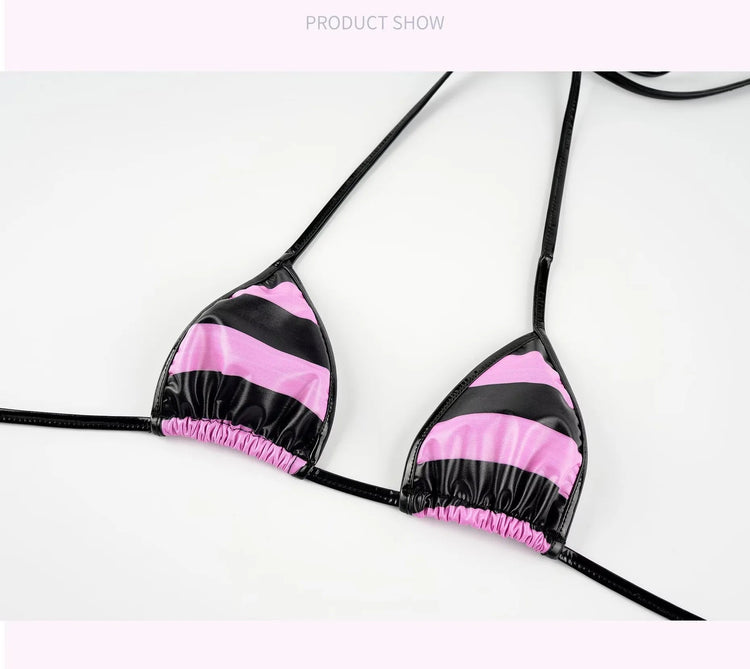 Set bikini in pelle con stampa a strisce classiche Nuovo costume da bagno sexy con fasciatura Costumi da bagno donna Costumi da bagno estivi Costume da bagno taglio alto platinumshop