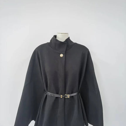 Belt Poncho Capes Women Black Cloaks Winter Coats Woman 2025 Bat Sleeve Cape Coats for Women Fashion Women's Cape Jacket