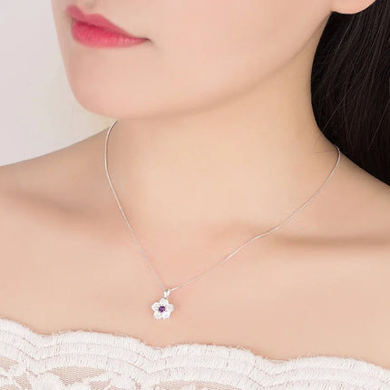 925 Sterling Silver Pink Purple Peach Blossom Necklaces For Women Luxury Designer Jewelry Accessories Wholesale Jewellery PlatiNum