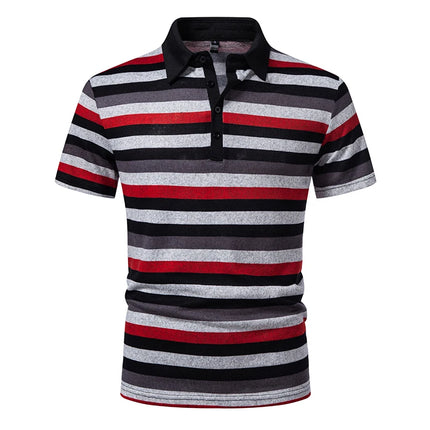 Men's Summer Short Sleeve Polo Shirts, Striped Lapel Collar T-shirts, T19