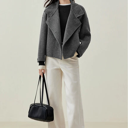 SENTUBILA 100% Wool Winter Jackets for Women Short Coats 2026 Stand Turtleneck Unlined Wool Outerwears Female Clothes W44O56626
