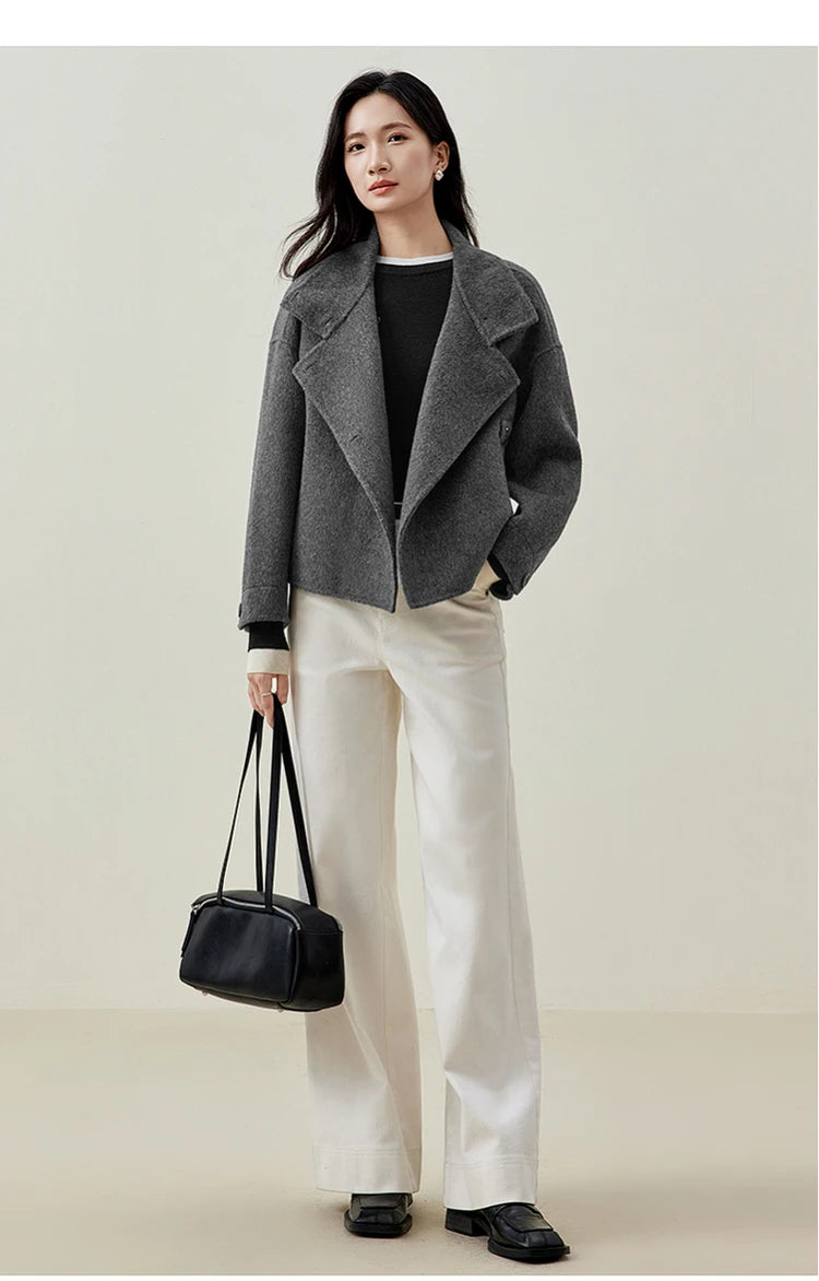 SENTUBILA 100% Wool Winter Jackets for Women Short Coats 2026 Stand Turtleneck Unlined Wool Outerwears Female Clothes W44O56626